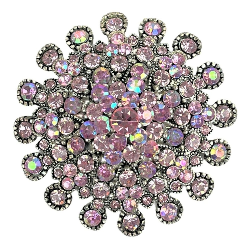 Vintage Pink Rhinestone Starburst Brooch Pendant